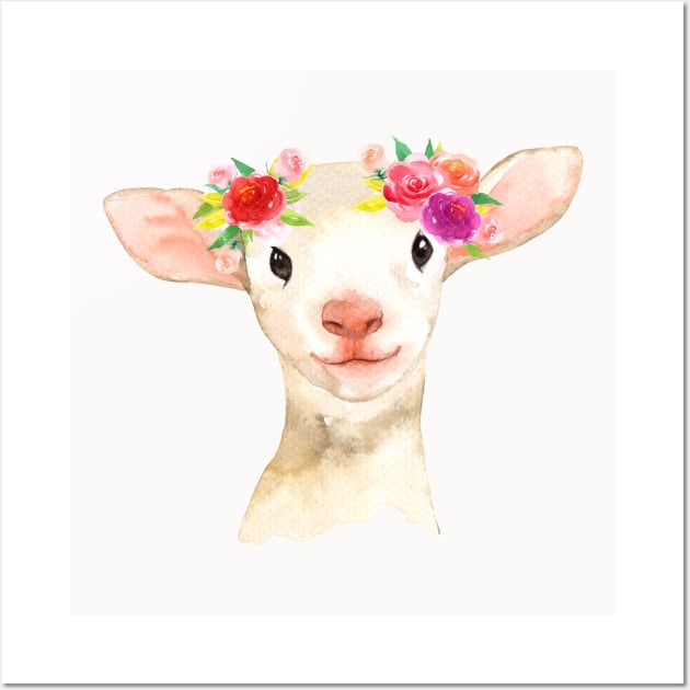 Cute Flowers Sheep Gift ideas for sheep lover Wall Art by MIRgallery